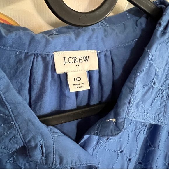 J. Crew Eyelet Blue Long-Sleeve Shirt Dress 10 - Picture 4 of 10